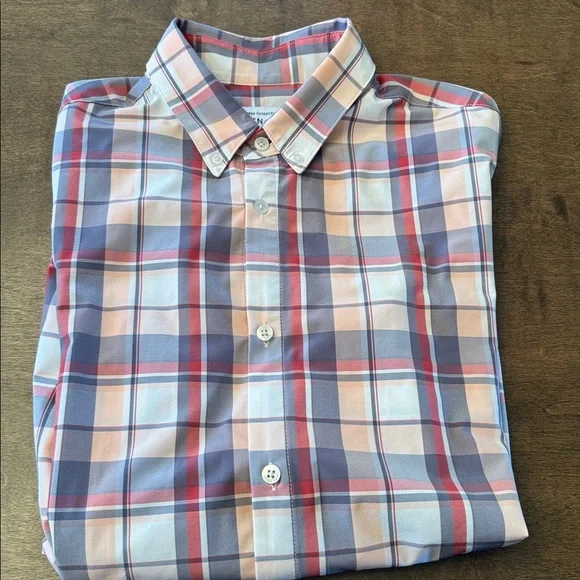 Mizzen+Main Men's XL Trim Fit Plaid Shirt - Pink, Peach & Gray Plaid - Picture 6 of 6